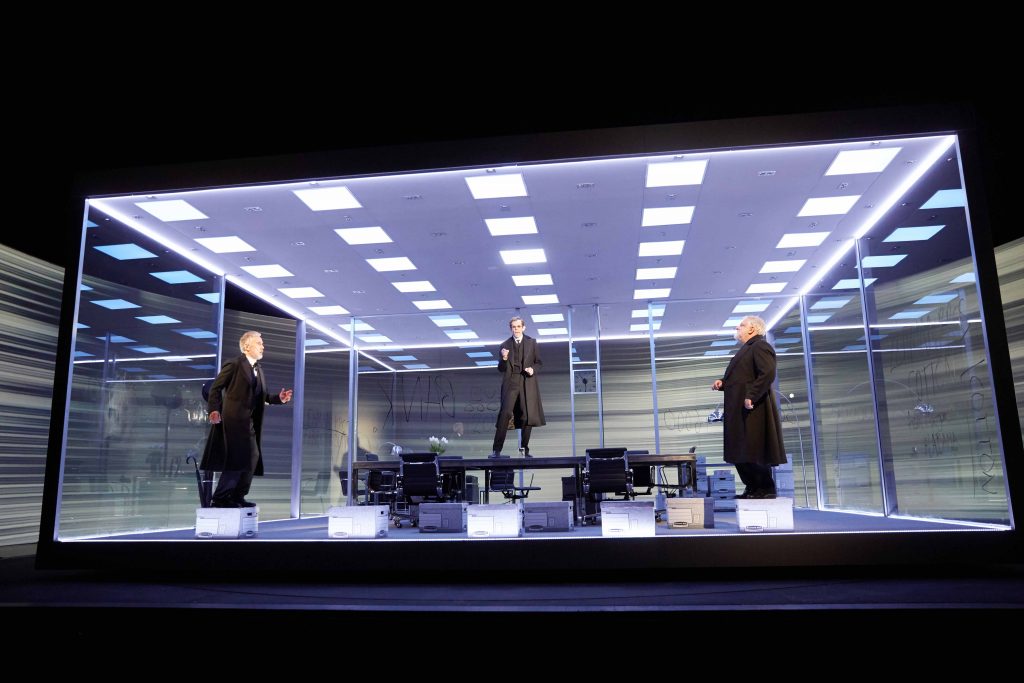 Ben Miles, Adam Godley and Simon Russell Beale inThe Lehman Trilogy at the National Theatre